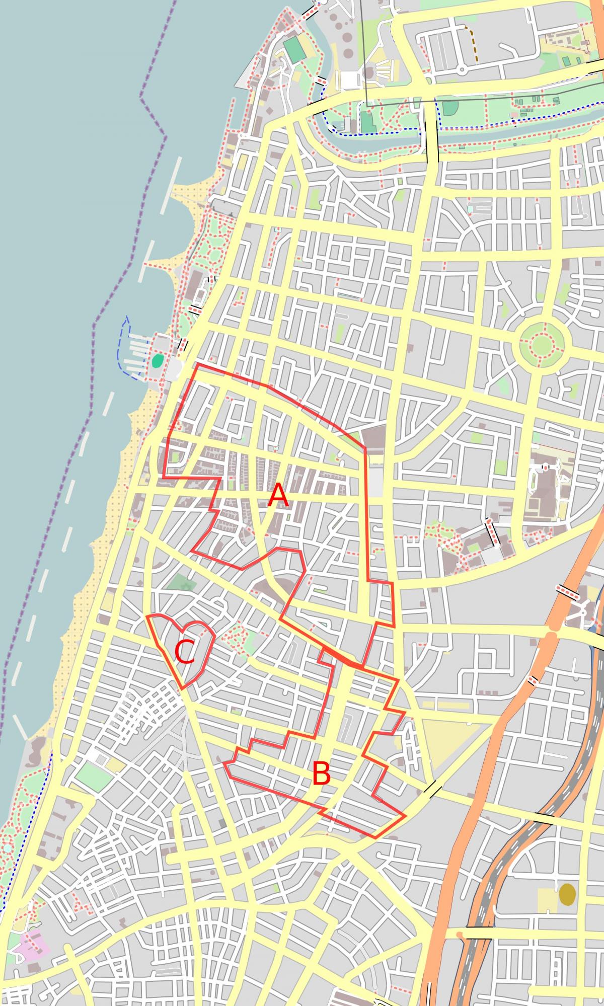 mapa bielych meste Tel Aviv