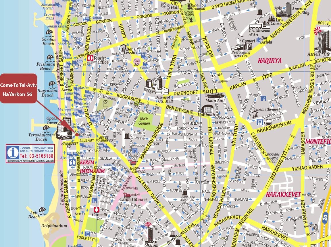 mapa Tel Aviv pešia prehliadka